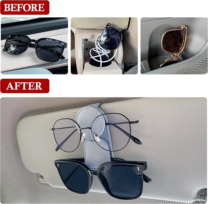 KIWEN 2 Pack Sunglasses Holder for Car Visor, Magnetic Leather Sunglass Eyeglass Hanger Clip for Car Sun Visor Accessories (2, Gray) - Image 2
