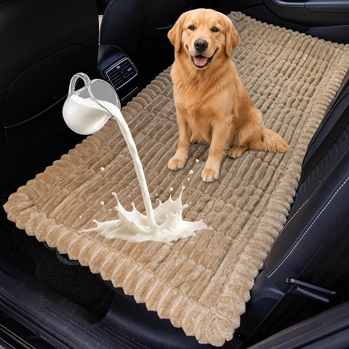 Dog Car Seat Waterproof Bed Cover Back Seat Brown 23.6”x51” | Nonslip Soft Comfortabl Pet Bed Mat Car Blanket for Travel Backseat Extender Seat Covers Dog Bed for Cars Trucks and SUVs by CoSofSLIP