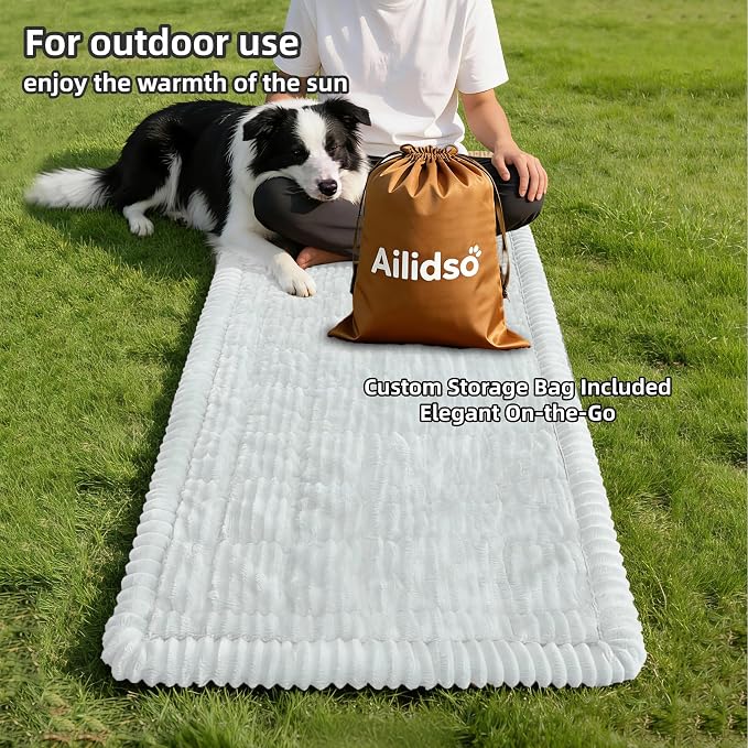 Soft Plush Dog Car Seat Cover & Sofa Protector, Non-Slip Mat (23.6''×70'') | Soft plush travel seat protector for backseat or sofa. Non-slip bottom, machine washable, includes storage bag (White) - Image 4
