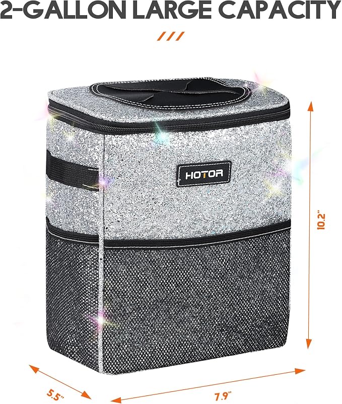 HOTOR Car Trash Can, Compact Waterproof Organizer, Leak-Proof Bin, 2-Gallon | Sparkle White, Multifunctional Car Accessory with Adjustable Straps & Magnetic Snaps for Interior Car Storage - Image 8