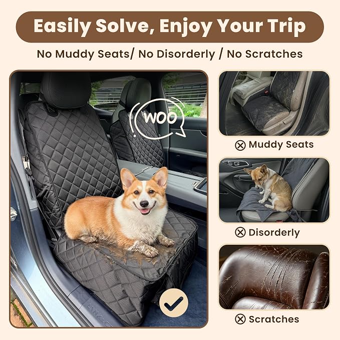 Heavy Duty Dog Front Seat Covers, Waterproof for Car/Truck/SUV/Jeep, 2 Pack | 900D Tear-resistant Front Seat Cover for Dogs, Full Side flaps, Non-slip, Universal Fit, Black, Easy to Install & Clean - Image 3