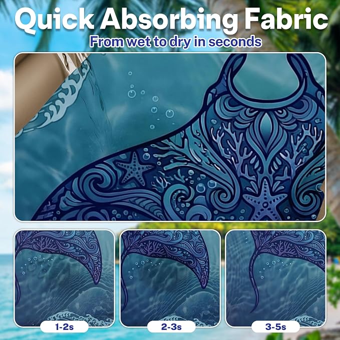2 Pack Car Seat Towel Covers, Sweat-Proof Microfiber Seat Protectors for Gym, Running, Beach & Workout, Breathable Quick-Dry, Machine Washable, Coral Manta Ray Print, Universal Fit - Image 3