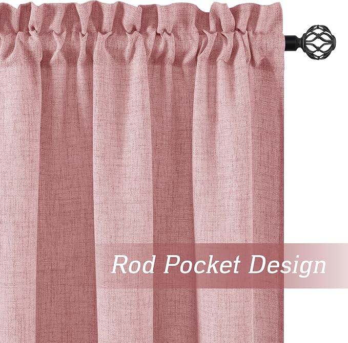RYB HOME Living Room and Dining Room Curtains 95 inches Long | Light Filtering, Weave Textured, Rod Pocket, Peach Blush, W52 x L95, 2 Panels Set - Image 3