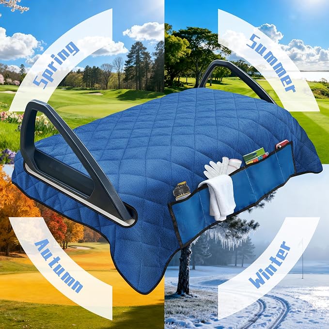 YOKYHOM Golf Cart Seat Covers with 4 Front Pockets, Thick Seat Towel Blanket with Non-Slip Backing, Fits EZGO, Club Car, Yamaha and More 2 & 4 Passenger Golf Carts, Blue - Image 5