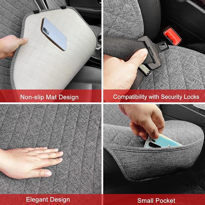 BOPUOVRE Linen Front Car Seat Covers Breathable Fabric | Car Seat Protector Universal Fit Cars Vans SUVs Trucks 2 Units Gray - Image 3