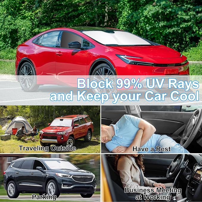 3PCS Car Window Shades Front Windshield Sun Shade Foldable Window Shade Custom Fit for Toyota Prius 2023-2026 Accessories Car Shades for Front Windows Anti-UV Rays Block Heat - Image 6