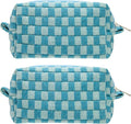 Checkered Makeup Bag for Purse, Small Cosmetic Pouch,Lake Blue,2 Pack | Cute Zipper Makeup Organizer for Women, Travel Essentials, Toiletries, Makeup Brushes, Beauty Accessories&Bridesmaid Gifts by PAZIMIIK