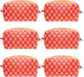 Checkered Makeup Bag for Purse, Small Cosmetic Pouch,Red Orange,6 Pack | Cute Zipper Makeup Organizer for Women, Travel Essentials, Toiletries, Makeup Brushes, Beauty Accessories&Bridesmaid Gifts by PAZIMIIK