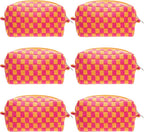 Checkered Makeup Bag for Purse, Small Cosmetic Pouch,Red Orange,6 Pack | Cute Zipper Makeup Organizer for Women, Travel Essentials, Toiletries, Makeup Brushes, Beauty Accessories&Bridesmaid Gifts by PAZIMIIK