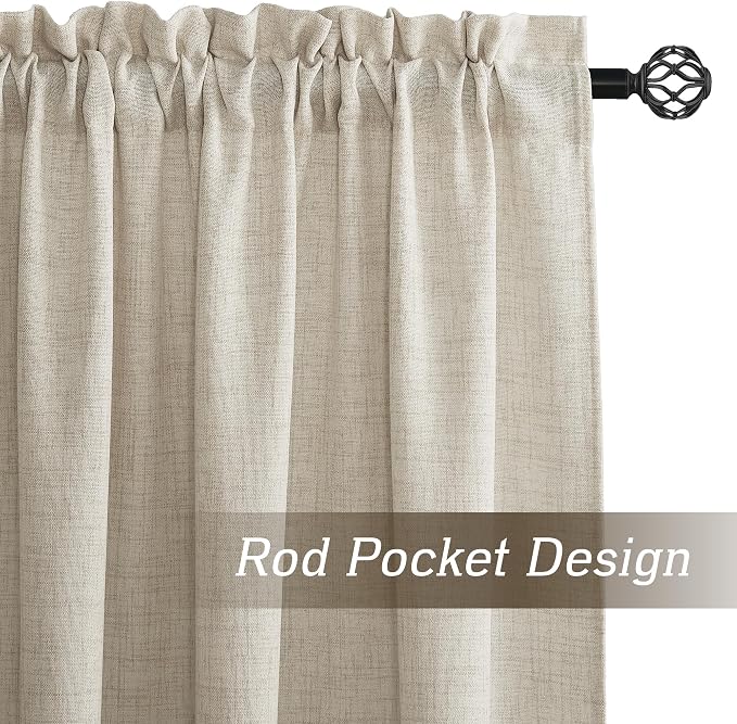 RYB HOME Natural Beige Linen Sheer Curtains 102 inches Long for Living Room | Weave Textured, Rod Pocket, Light Filtering, for Dining Room, W52 x L102, 2 Panels Set - Image 2
