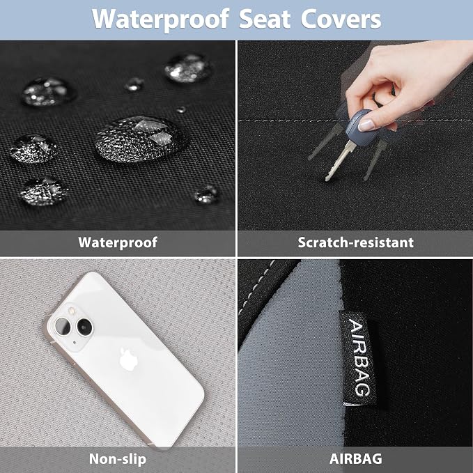 CAR PASS Waterproof Car Seat Covers Full Sets, Universal Fit Seat Covers for Cars, EVA Neoprene Seat Cover Set Full Sets, Interior Covers for Auto SUV,Vans,sedans, Trucks,(Black and Gray) - Image 5