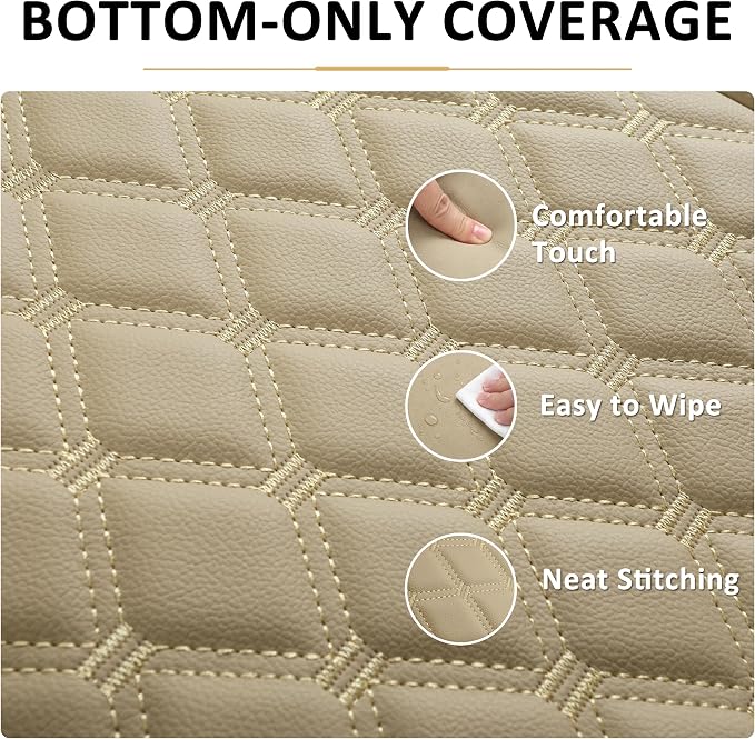 Black Panther 1 Pair of PU Car Seat Covers, Full Wrapping Front Bottom Seat Protector Compatible with 95% Vehicles, Anti-Slip (W 21.26''×D 20.86”), Beige - Image 4