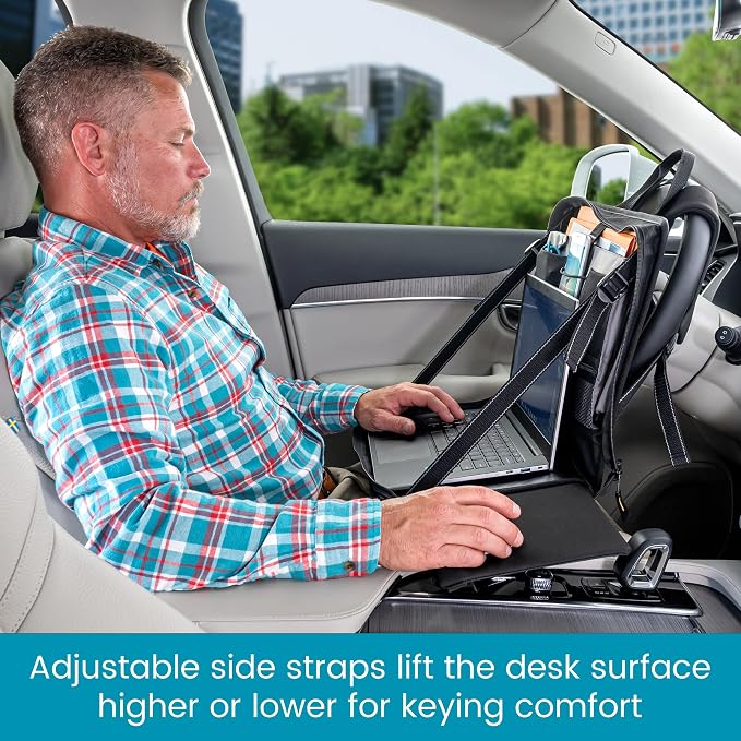 High Road Steering Wheel Desk and Laptop Holder for Car, Truck, Van and SUV | Portable Car Office Laptop Case and Desk, with 6 Storage Compartments, Phone Holder, Mouse Tray and Wrist Rest - Image 3
