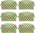 Checkered Makeup Bag for Purse, Small Cosmetic Pouch,Pink Green,6 Pack | Cute Zipper Makeup Organizer for Women, Travel Essentials, Toiletries, Makeup Brushes, Beauty Accessories&Bridesmaid Gifts by PAZIMIIK