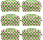 Checkered Makeup Bag for Purse, Small Cosmetic Pouch,Pink Green,6 Pack | Cute Zipper Makeup Organizer for Women, Travel Essentials, Toiletries, Makeup Brushes, Beauty Accessories&Bridesmaid Gifts by PAZIMIIK