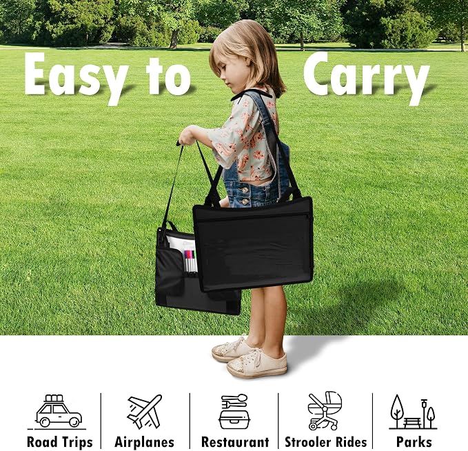 Kids Travel Tray for Toddler Car Seat, Road Trip Activities for Kid | Road Trip Essentials Accessories Lap Tray with iPad Holder Stand & Dry Erase Board as Travel Gifts for Kid,2PC - Image 10