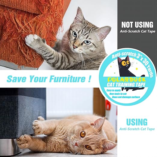 Polarduck Anti Cat Scratch Tape: 3 inches x 30 Yards Cat Training Tape 100% Transparent Clear Double Sided Cat Scratch Deterrent Tape Furniture Protector for Couch, Carpet, Doors, Pet & Kid Safe - Image 2