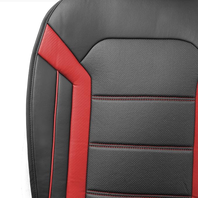 FH Group Front Set Faux Leather Car Seat Cushions - 2 Pack Seat Covers for Cars Trucks SUV, Waterproof, Universal Fit Seat Covers, Red/Black - Image 4