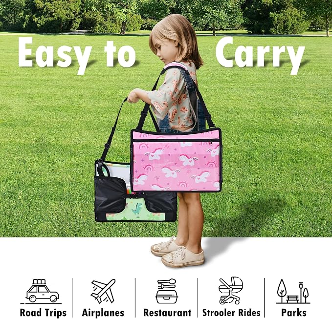 Kids Travel Tray for Toddler Car Seat, Road Trip Activities for Kid | Toddler Car Activities with iPad Holder Stand, Roadtrip Essentials with Dry Erase Board & Cooler Cup Holder, 2PC - Image 8