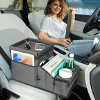 Backseat Organizer for Kids & Adults – Car Seat Cooler Warmer with 2-in-1 Writing Tray, Cup Holders & 11 Storage Compartments | Road Trip Car Organizer for Front & Back Seat (Grey) - Image 5