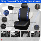 CAR PASS Bling Diamond Car Seat Covers Full Set, Shining Rhinestone Waterproof Faux Leather, Rear with Zipper, Universal Fit Automotive Glitter Crystal Sparkle Strips for Cute Women Girl, Blue - Image 3