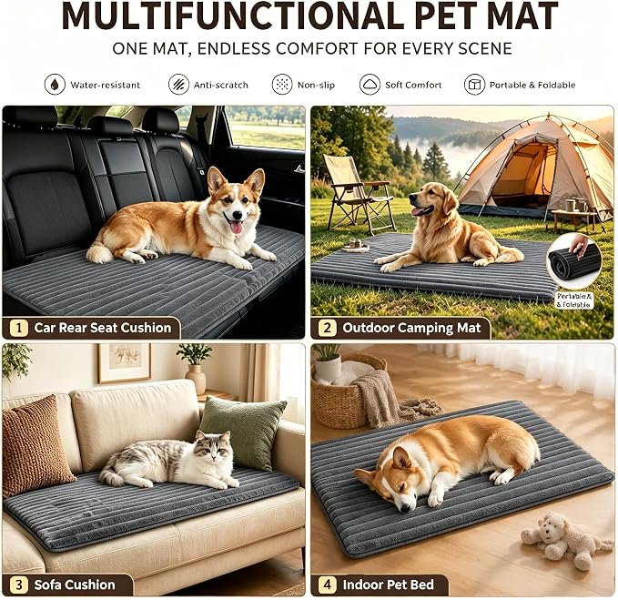 Dog Car Back Seat Bed Waterproof Non Slip Washable Pet Cover | Ultra-soft plush flannel pad soothes pet joint discomfort Vacuum compressed, heavy duty tear-resistant fabric(Dark Grey) - Image 6