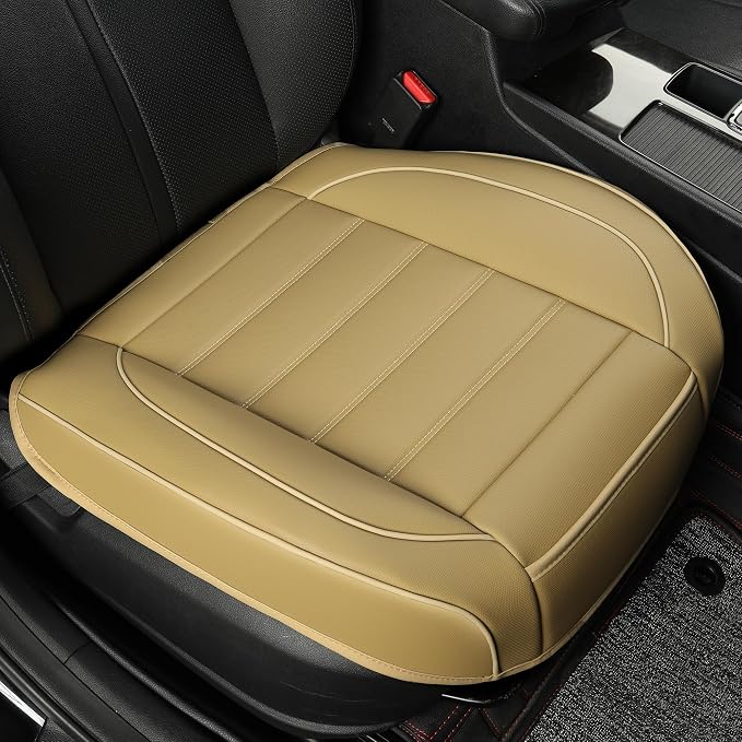 1 Pack Leather Front Car Seat Covers,Bottom Seat Covers for Cars,Driver Car Seat Cover,Luxury Seat Protectors,Waterproof,Full Wrap,for Most Vehicles,Sedan,Truck,SUV(Beige) by Vankerful
