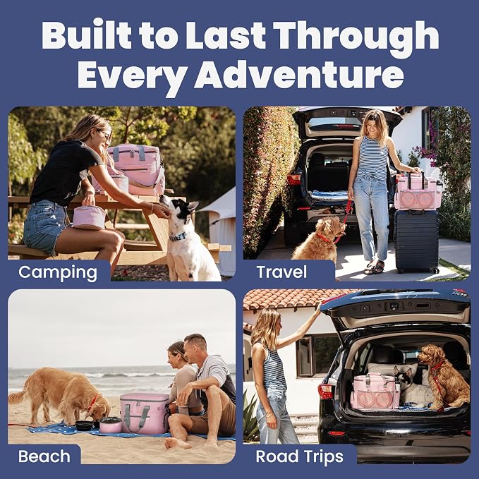 Rubyloo Original Doggy Bag™ Dog Travel Bag for Supplies with Travel Bowls | 2 BPA-Free Collapsible Bowls, 2 Pet Food Containers, TSA-Ready, Road Trips, Camping, Weekend Getaways, Doggy Gift, Lt. Pink - Image 4