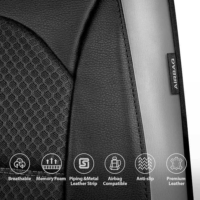 CAR PASS Memory Foam Car Seat Covers,Air Cool Mesh Thick Seat Covers Front Seats,Gray Metal Film Leather Seat Cover for Car,Universal Automotive Comfort for Most Car,Truck,Airbag Compatible,Black/Grey - Image 6