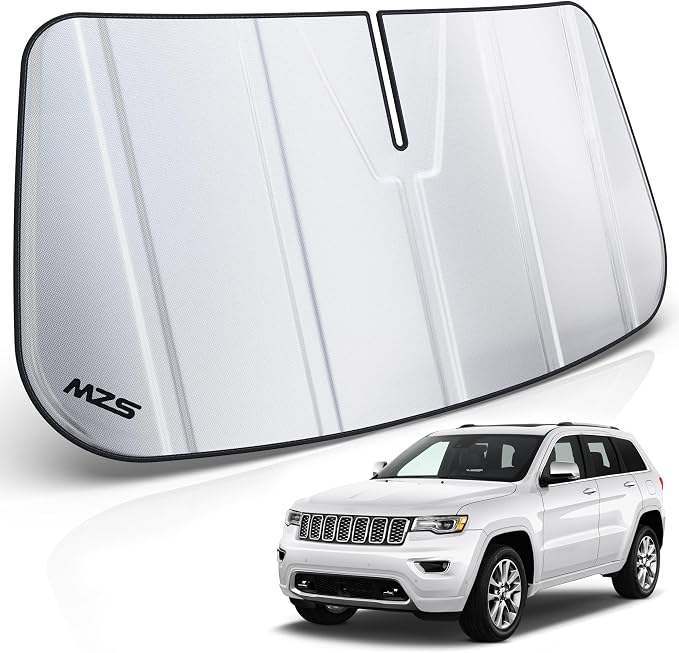 MZS Windshield Sun Shade for Grand Cherokee 2014-2021 / WK 2022 | 6-Layer Heat Insulation, 99% UV Blocking, Keeps Interior Cool, Full Coverage Visor, Foldable Car Window Sunshade, Storage Bag by MZS