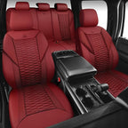 CAR PASS 3D Foam Mesh Leather Seat Covers Full Set, Wine Red Breathable Mesh Faux Leather Seat Covers for Car, Universal Fit for SUVs Vans Sedan Trucks Automotive,Armrest Airbag Compatible, Burgundy - Image 6