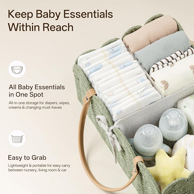 Angelhood Paper Rope Diaper Caddy, Scalloped Baskets with Removable Divider | Woven Floral Baby Diaper Organizer for Changing Table,Baby Shower Gifts,Portable Car Organizer for Diapers - Image 5