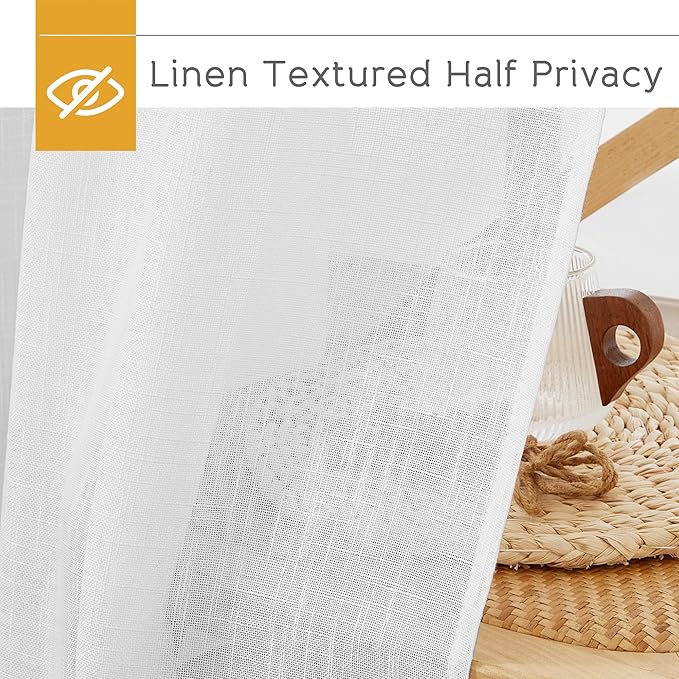RYB HOME White Semi Sheer Curtains for Small Window 45 inches Long | Light Filtering Privacy, Boho Country Rustic, Kitchen Cafe Bathroom RV Camper, Rod Pocket, White, W52 x L45, Set of 2 - Image 5