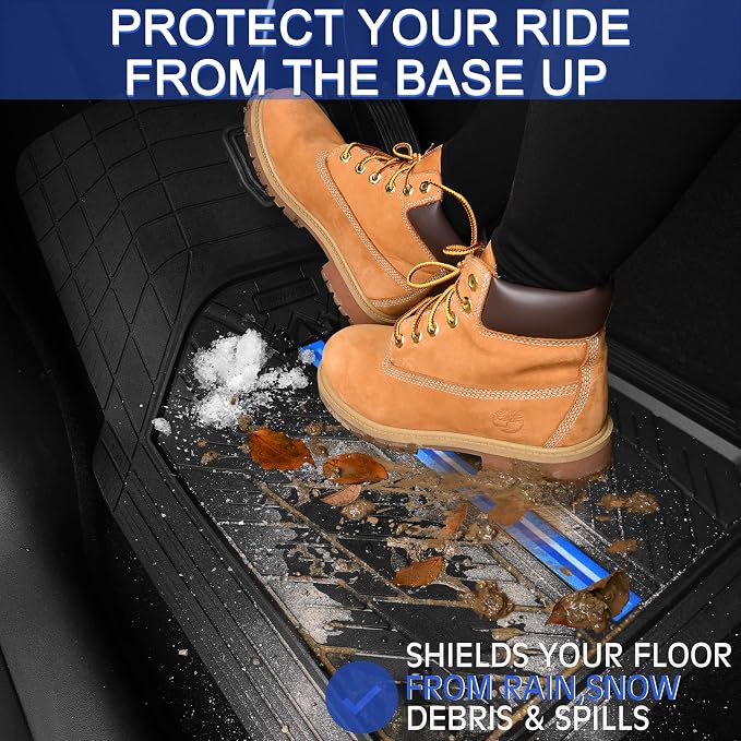 CAR PASS Rubber Floor Mats for Cars, Car Mats Full Sets DeepDish,Universal S~L Size Trim-to Fit Automotive Floor Mat for Truck Van SUV, Heavy Duty Waterproof All-Weather Floor liner Durable Black Blue - Image 2