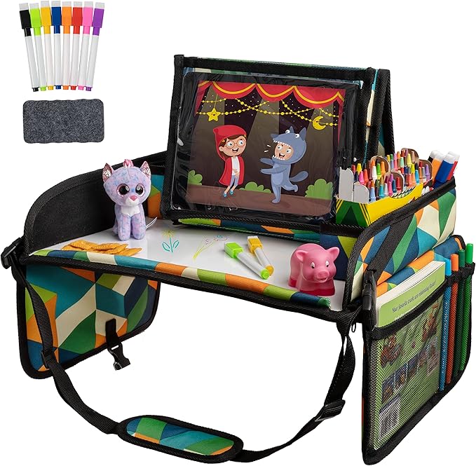 Lusso Gear Kids Travel Tray for Toddlers & Kids - Car Seat Lap Tray for Airplane & Road Trip Activities (Geometric) by LussoGear