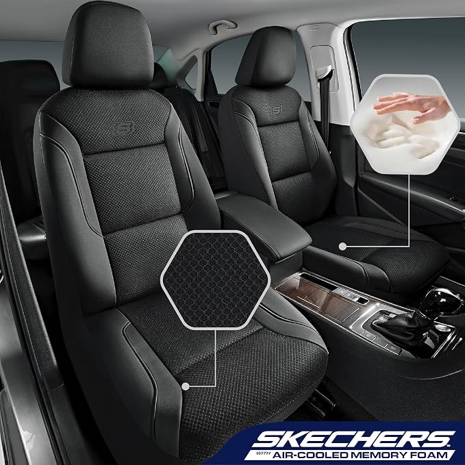Skechers Memory Foam Car Seat Covers, Air Cool Mesh Thick Seat Covers, Airbag Compatible Car Seat Cover, Automotive Comfort Protection for Most Cars,Vans,Trucks, SUVs,Black - Image 2