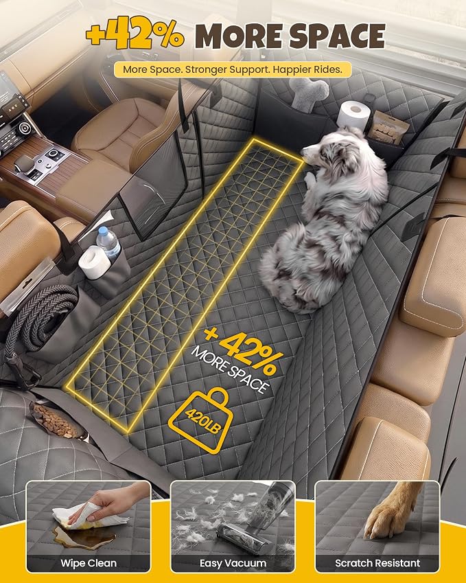 Dog Seat Cover for Back Seat Hard Bottom Dog Car Seat Cover Waterproof Scratch Proof Non Slip W/Mesh Window Side Flaps 420 Pound 51" L * 24" W * 21" H for Cars Trucks SUVs Large Dogs Road Trip - Image 3