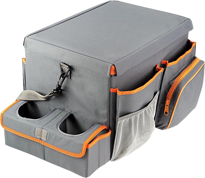 High Road Front Seat Organizer with Tray and Cup Holders | Car Office Organizer With File and Laptop Storage Compartment, Car Desk Top, Cup Holders and 8 Storage Pockets by HighRoad