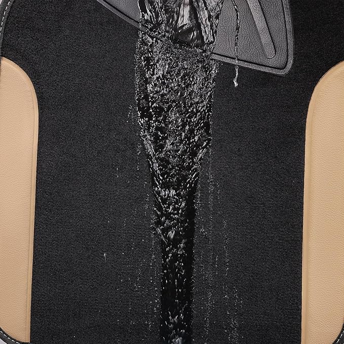 CAR PASS Waterproof Car Floor Mat, Universal Fit Car Mats with Driver Heel Pad, Leather Car Carpet, Anti-Slip Nibbed Backing Floor Mats for SUV, Vans,Sedan,Truck, Automotive Floor Mats (Black Beige) - Image 7