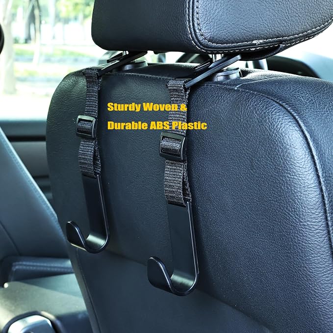 4-Pack Car Headrest Hooks, 40lb Load, Adjustable Car Hooks | Fits most headrest bars, Holds backpacks, umbrellas, water bottles, coats, purses, handbags, groceries, Black - Image 7