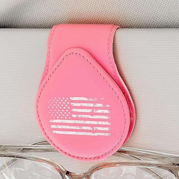 American Flag - Car Sunglass Holder, Magnetic Leather Eyeglass Hanger Mount Clip Holder for Car Visor Accessories (Pink) | Magnetic Leather - Image 6
