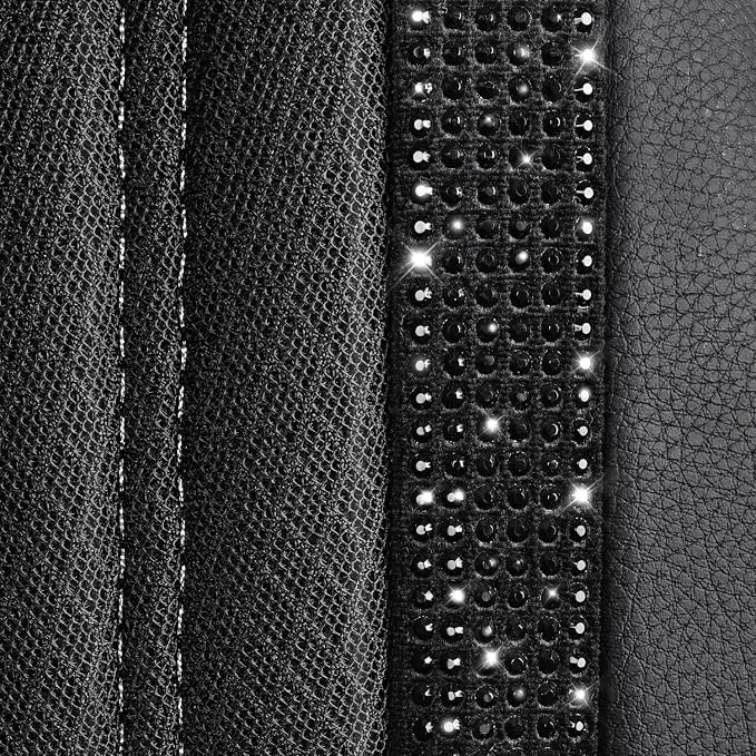 CAR PASS Memory Foam 3D Mesh Bling Diamond Car Seat Cover Full Set Breathable Soft Sponge Universal Shining Glitter Sparkly Crystal Armrest Fit Automotive Truck SUV Cute Women Girl, Black Rhinestone - Image 6