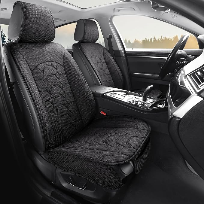 Linen Front Car Seat Covers Cloth Fabric Automotive Seat Protectors | Breathable Durable Anti-Slip All-Season Comfort Easy to Install Universal Fit for 95% of Cars Trucks SUVs Vans (Black, 2PCS) - Image 2