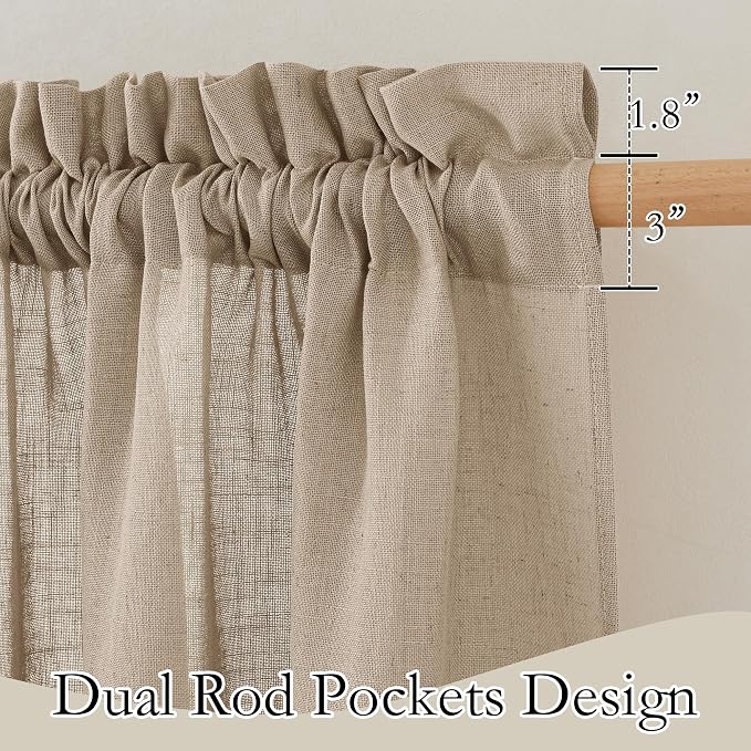 RYB HOME Natural Linen Curtains 84 Inch Length, Light Filtering Home Decor 2 Panels Set for Living Room Bedroom, Vertical Soft Window Treatments for Kitchen Kids Room, Khaki, W 34 x L 84 inches - Image 2