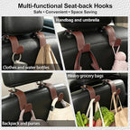 Car Seat Headrest Hook Heavy Duty 55lb Metal Hanger with Leather for Bags | Universal Vehicle Seat Back Organizer, Ergonomic Design, Hang Groceries Handbag Backpack Water Bottle, 2 Pack Brown - Image 2