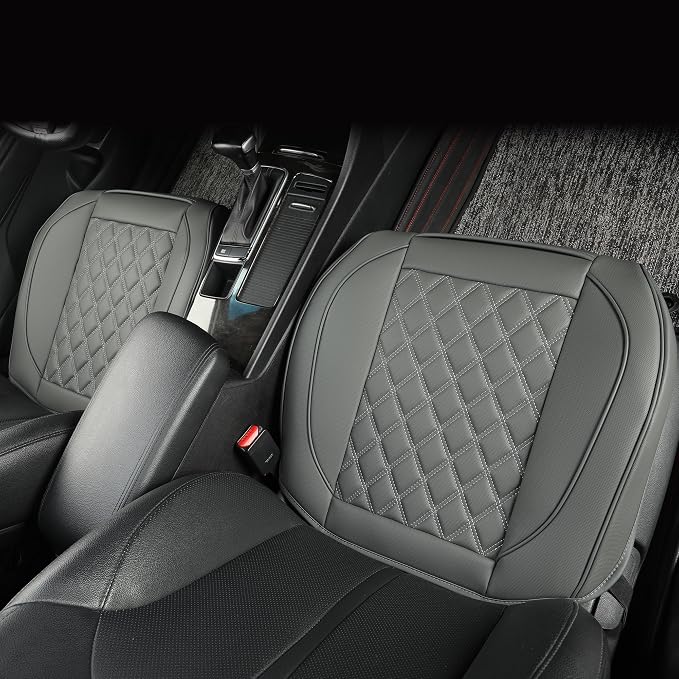 2 Pack Leather Front Car Seat Covers,Bottom Seat Covers for Cars,Driver Car Seat Cover,Luxury Seat Protectors,Waterproof,Anti-Slip,Full Wrap,for Most Vehicles,Sedan,Truck,SUV(Grey) - Image 4
