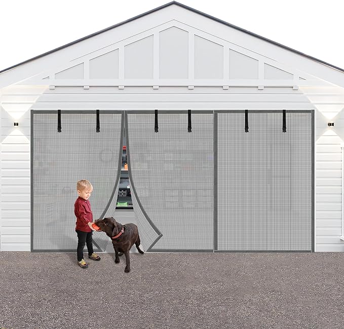 LIAMST Privacy Garage Door Screen Blackout for 1 Car Garage-10x9FT Privacy Silver Grey Heavy Duty Magnetic Garage Screen, Hands Free, Magnetic Privacy Garage Screen Door by LIAMST