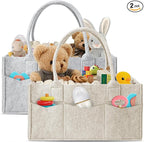HIPHOP PANDA 2-Pack Diaper Caddy Organizer - Newborn Essentials Baby Registry Must Haves - Sturdy Nursery Storage Bin & Portable Car Caddy for Diapers & Wipes - Grey/Oatmeal Gift Set by HIPHOPPANDA
