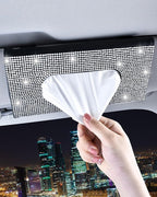 Bling Car Sun Visor Tissue Box Holder, PU Leather Car Napkin Holder, Black | Car Tissue Holder, PU Leather, with Crystal Rhinestones, Backseat Napkin Case, auto interior Accessories, for Women by Xuduvay