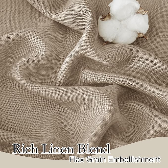 RYB HOME Privacy Semi Sheer Linen Curtains 72 inches Long for Farmhouse | Rod Pocket, Linen Blend, Elegant Light Filtering, Privacy Protected Panels, Khaki, 2 Panels - Image 3
